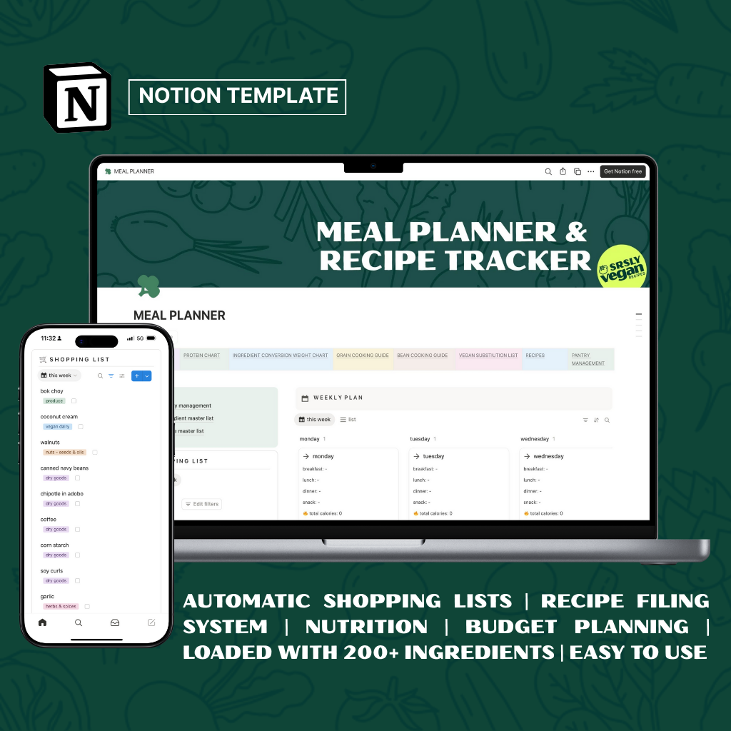 Notion Meal Planner Template - Srsly Vegan